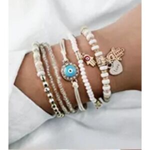 📩🎀2 for $10 Hand Heart Eye Adjustable Pendant Layered Bracelets Set for Women